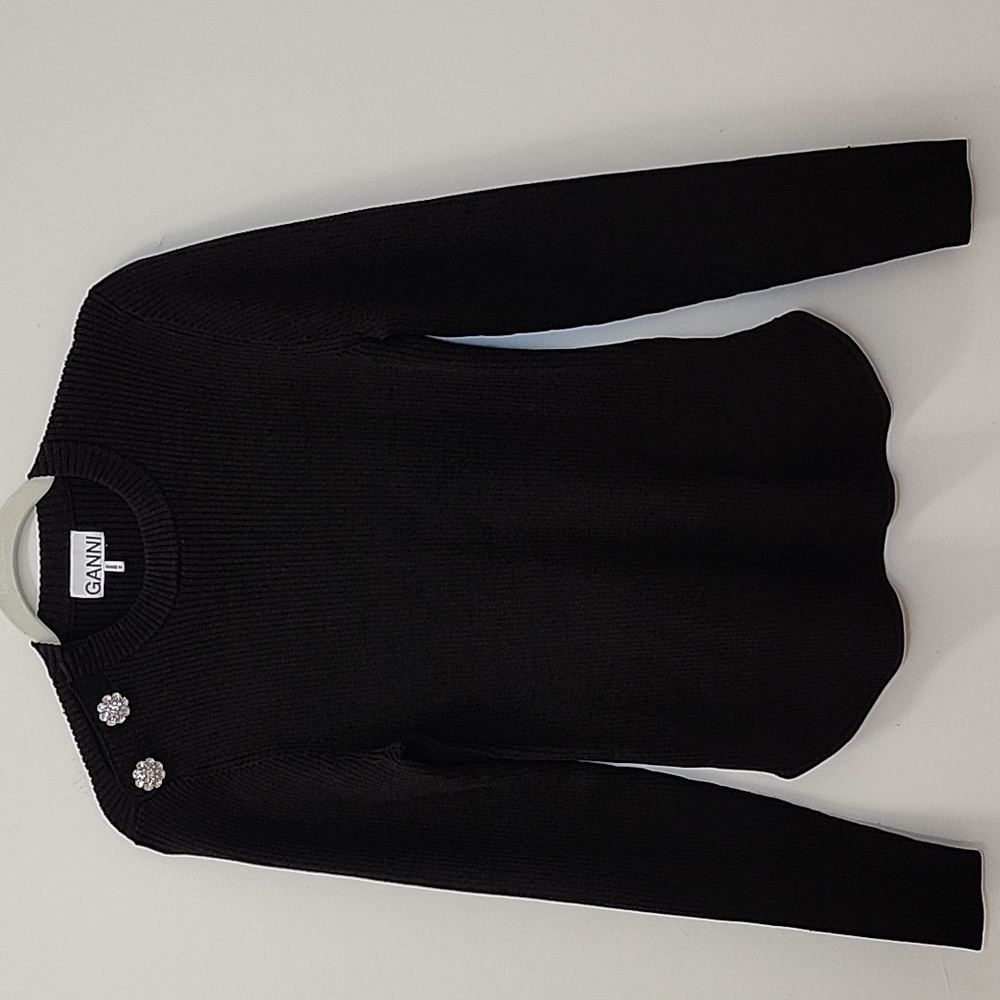 Ganni ribbed knit sweater featuring decorative crystal buttons Sz Large - Picture 4 of 16